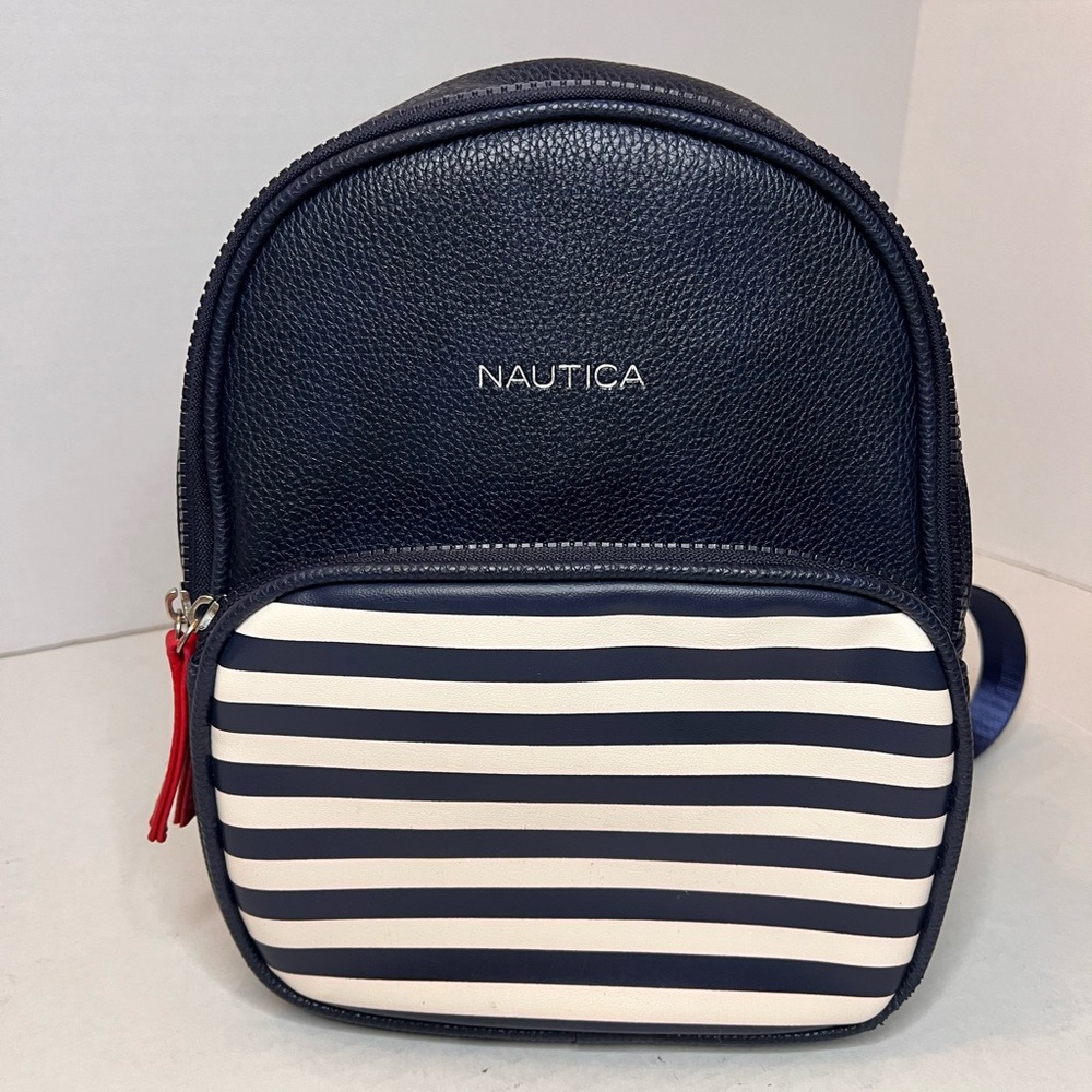 Nautica Navy and White Striped Mini Backpack